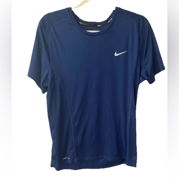 Nike Running T-Shirt Men's Medium Dri-Fit Short Sleeve Navy Blue Athletic - Picture 1 of 6